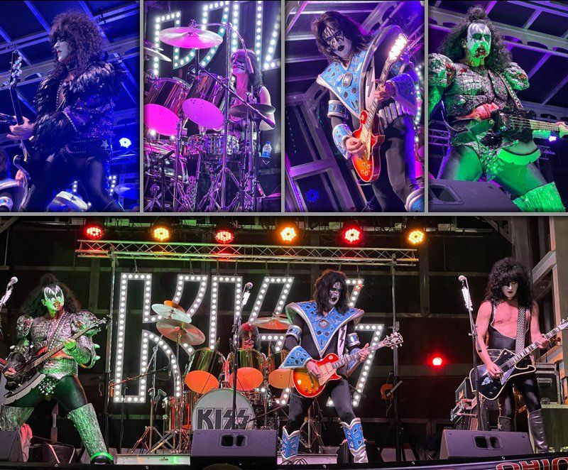 a collage of photos of kiss performing on stage .