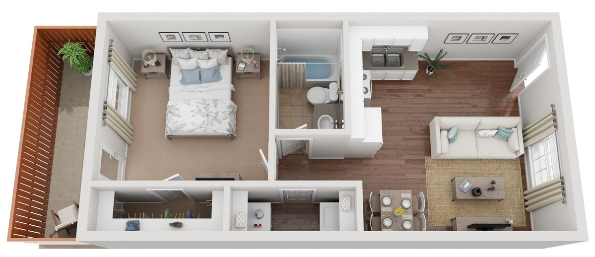 1 Bed, 1 Bath Floor Plan