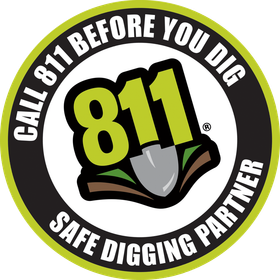 A sticker that says call 811 before you dig safe digging partner