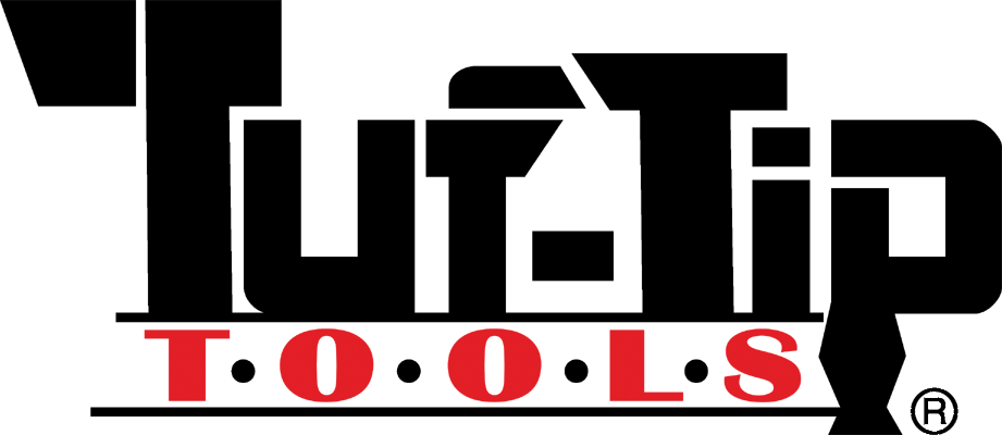 Logo for Tut-Tip Tools, black text with red 