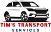 A logo for tim 's transport services with a white car