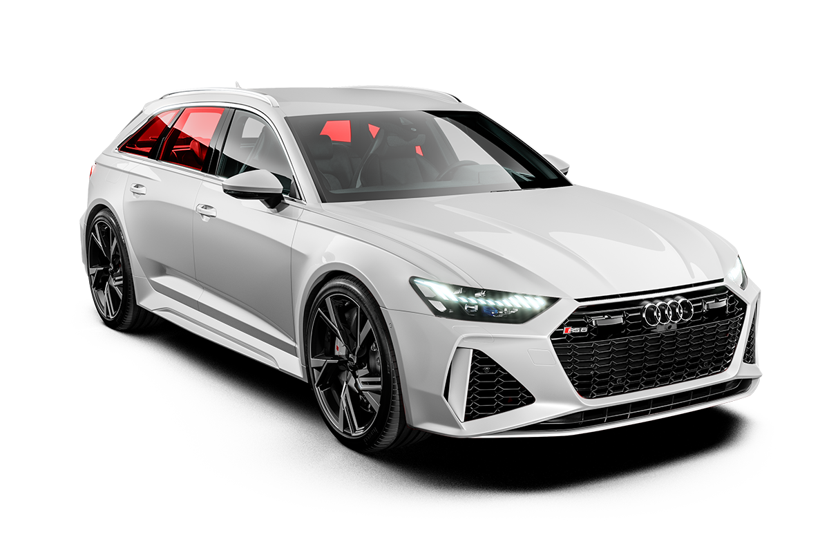 A white audi rs6 is shown on a white background.