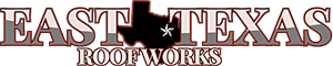 the logo for east texas roofworks has a texas map on it .