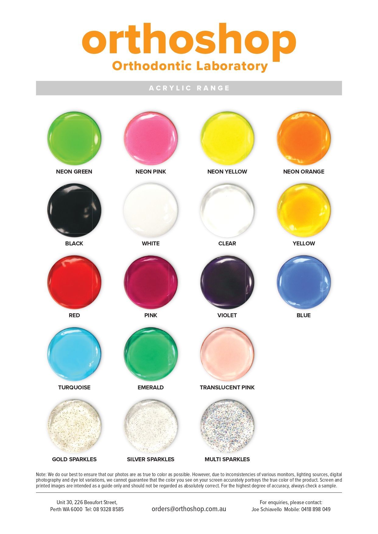 Acrylic Colour Chart
