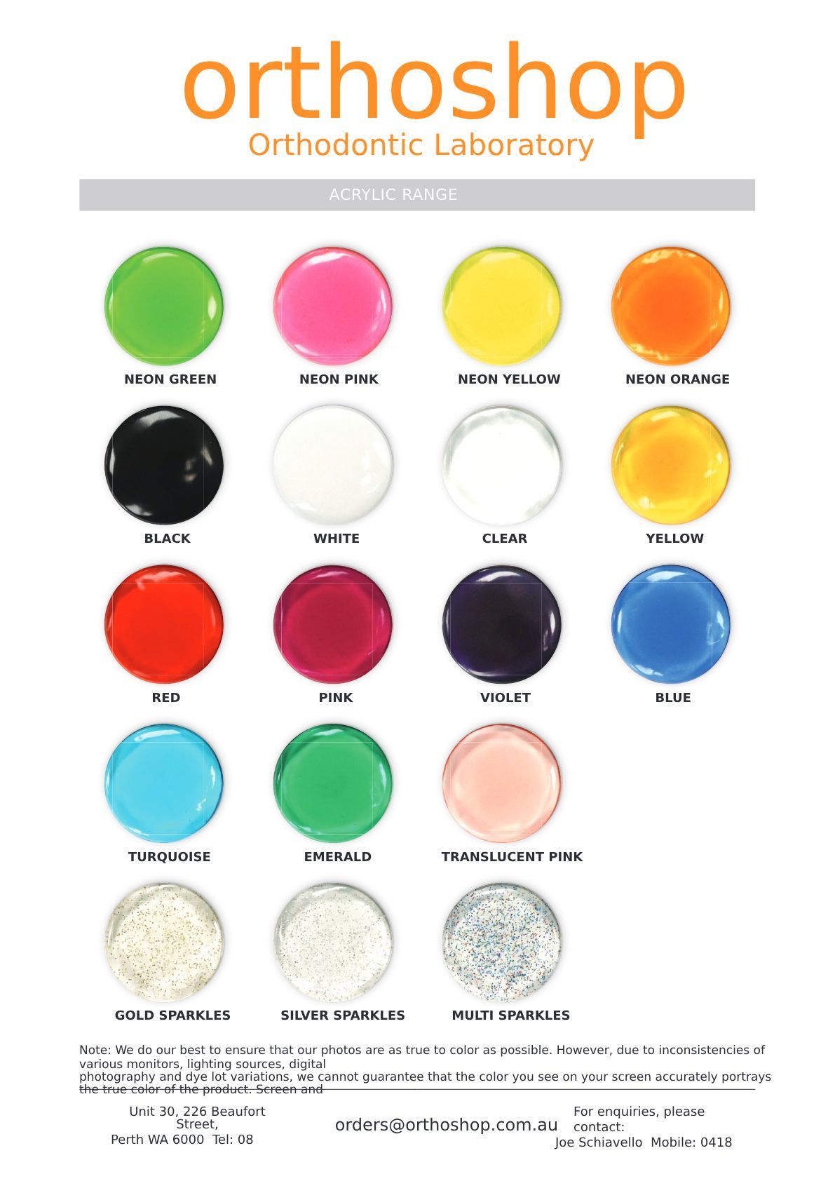 Acrylic Colour Chart
