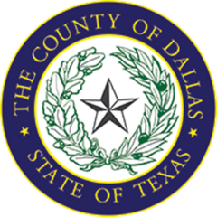 Seal of Dallas County, Texas: blue ring with text, green wreath, central star.