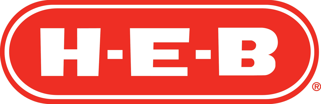 H-E-B grocery store logo in a red and white oval shape.