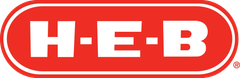 H-E-B grocery store logo in a red and white oval shape.