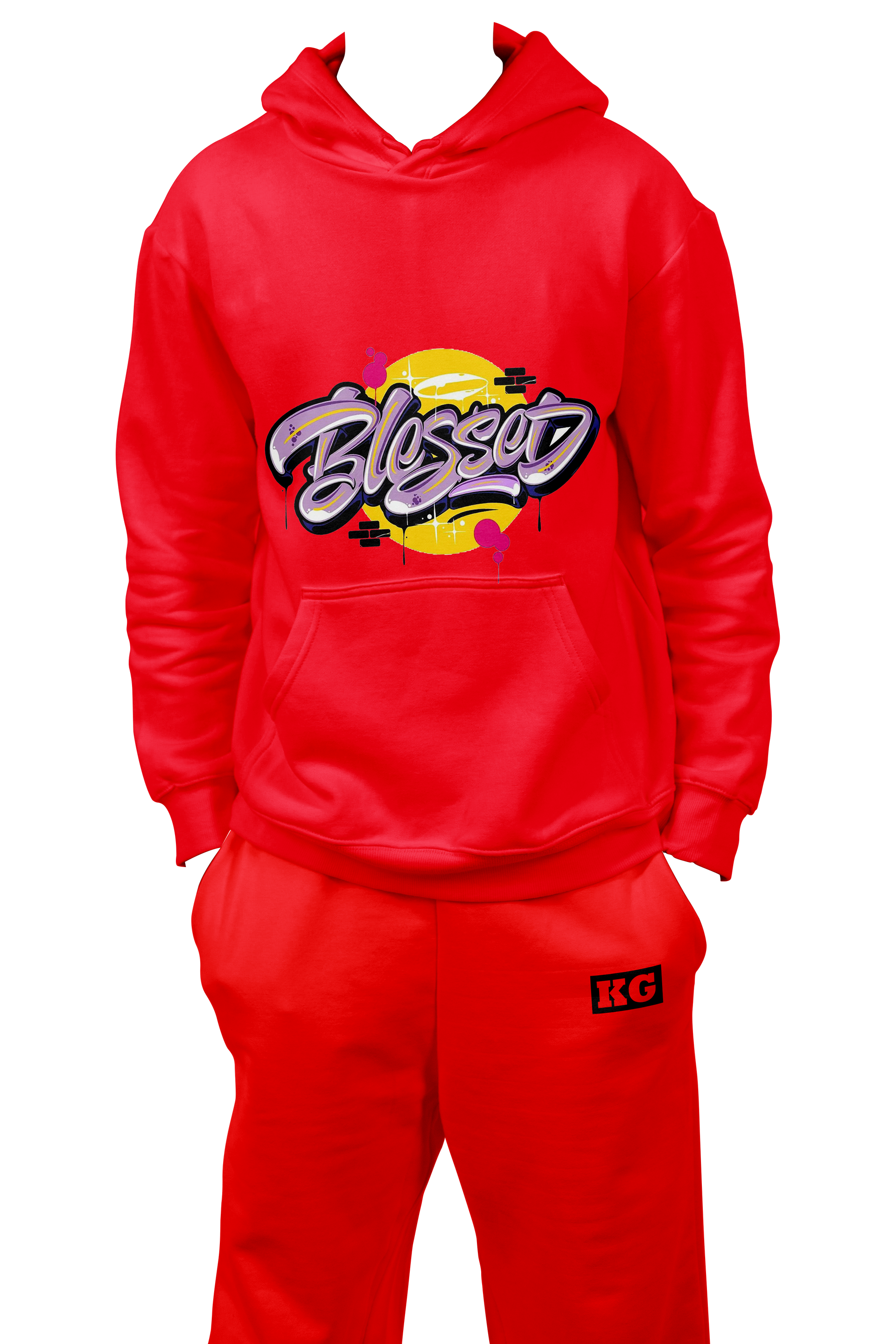 !Complete Red and White Unisex Hoodie with “Blessed” Design