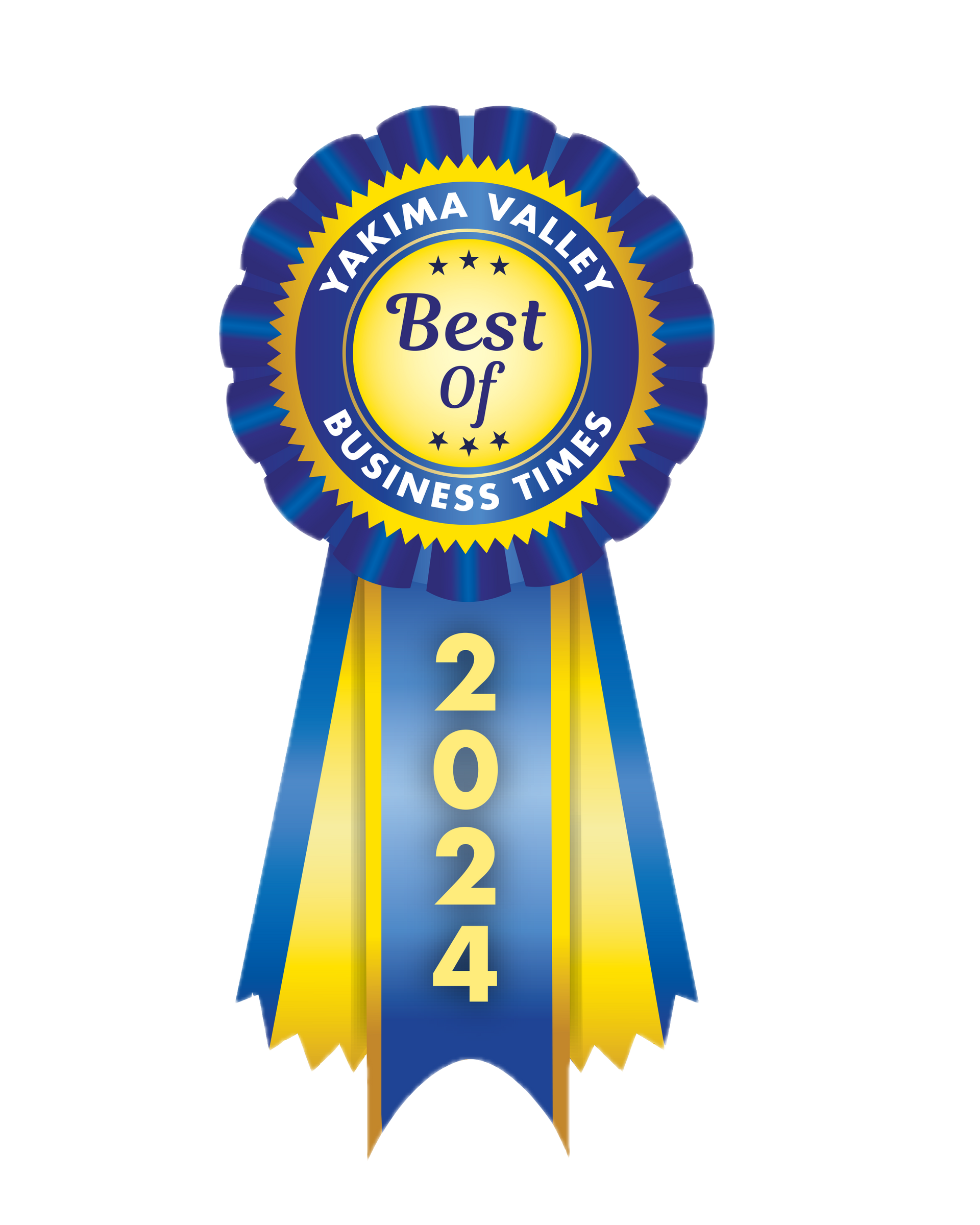 A blue and yellow ribbon that says yakima valley best of business times