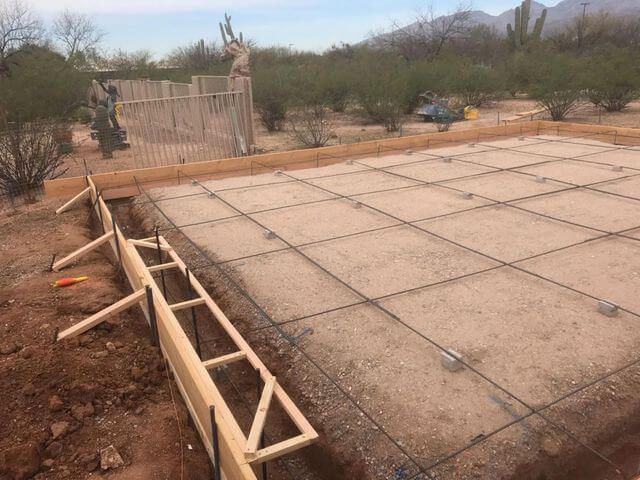 The foundation of a building during construction of a free-standing garage in Tucson, AZ.