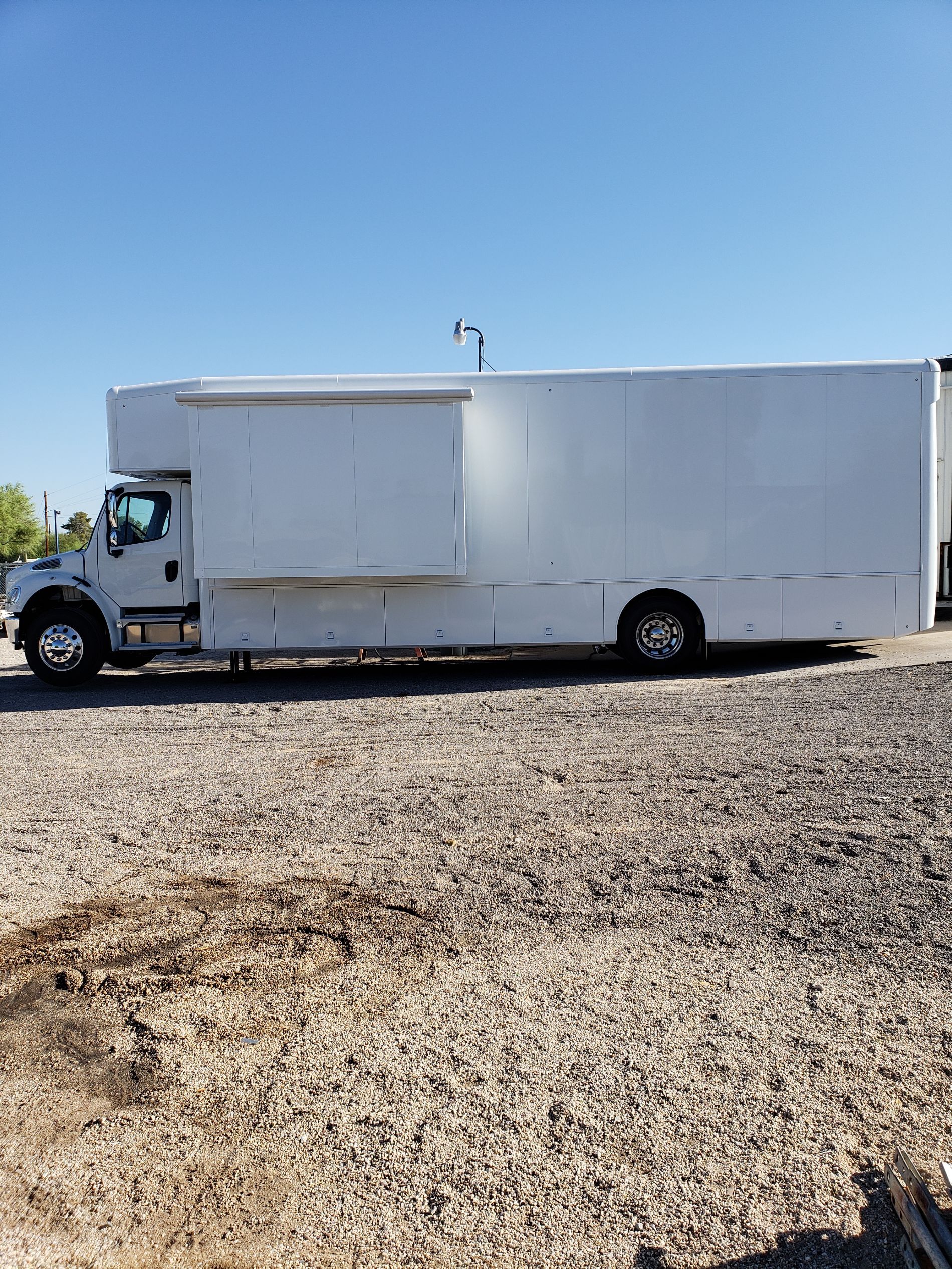 Exterior of mobile medical unit, white