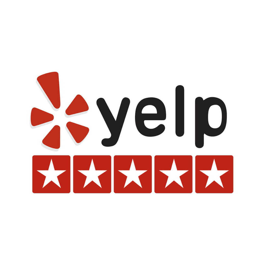 Yelp logo with a red burst, black