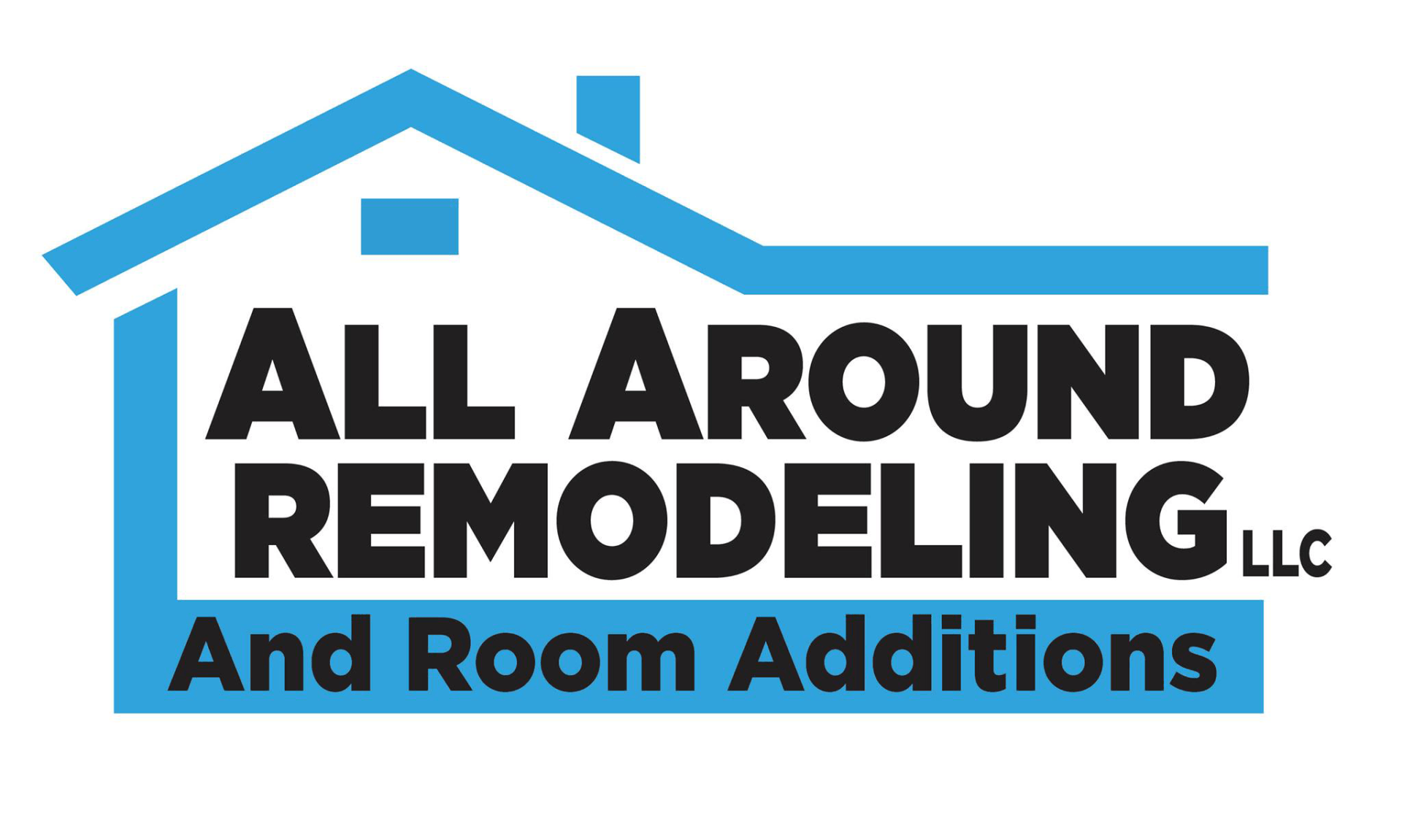 The logo for all around remodeling llc is a blue house with a blue roof.