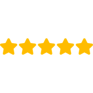 Five yellow stars are lined up in a row on a white background.