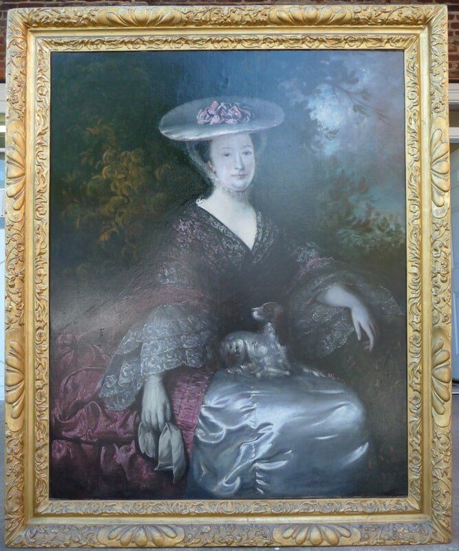 Before Woman Painting Restoration — Alexandria, VA — Buchanan and Kiguel Fine Custom Picture Framing