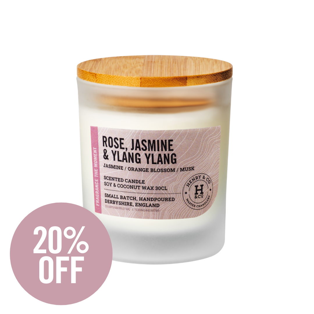 rose, jasmine & ylang ylang scented candle