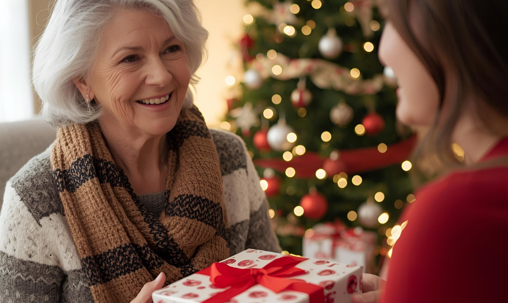 Grandmother receiving home fragrance christmas present
