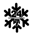 Un logo noir et blanc représentant un flocon de neige avec le numéro 24k dessus.