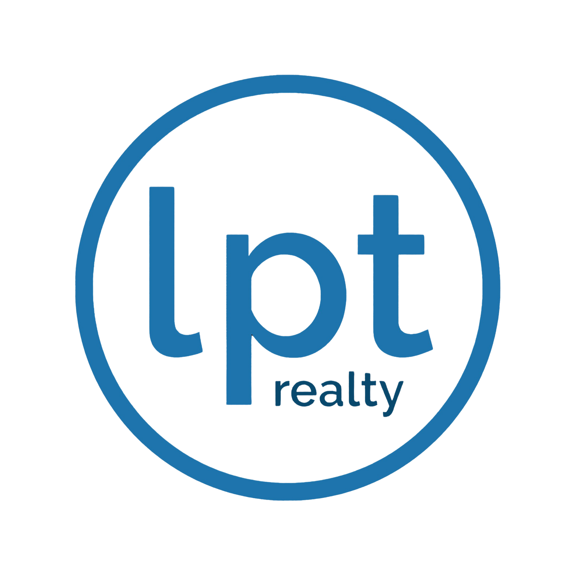 The logo for lpt realty is in a blue circle on a white background.