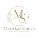 Gouden MS-monogramlogo met bloemenkrans en de naam MariskaSieraden eronder.