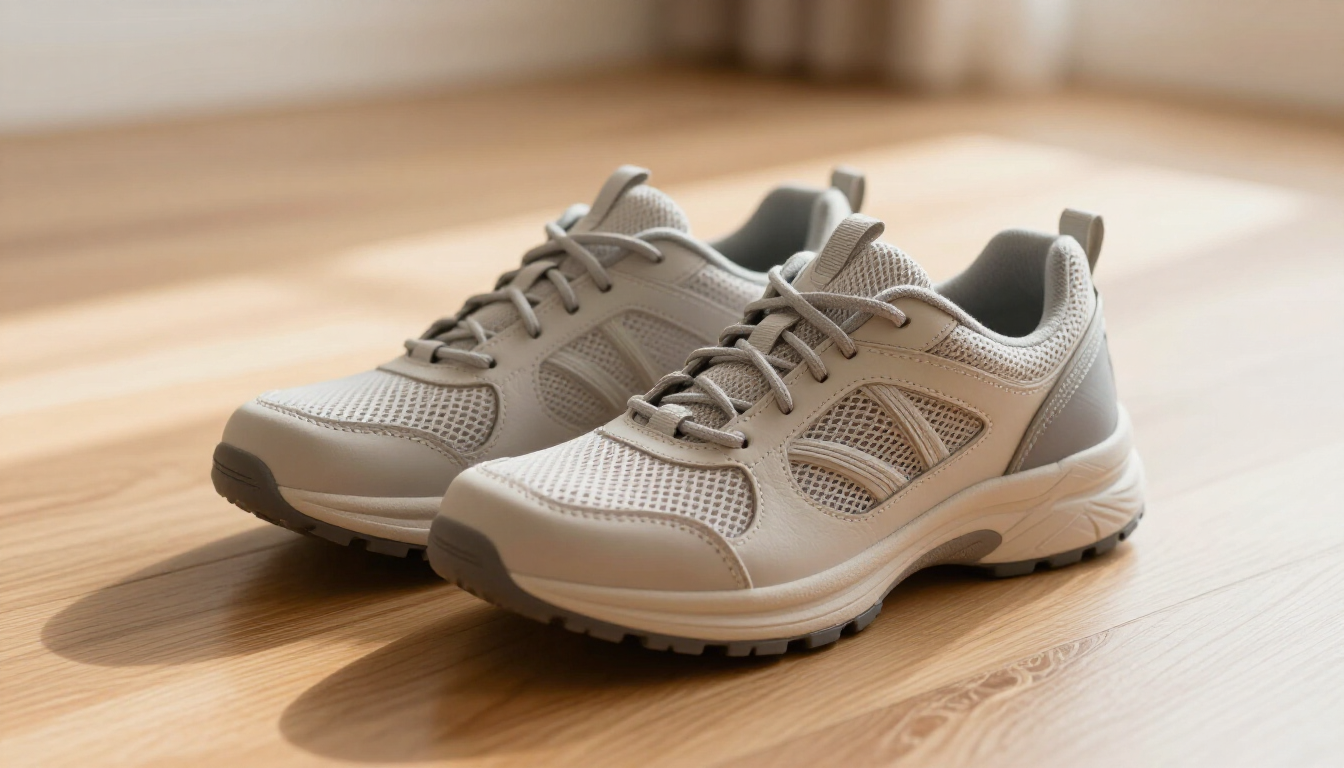 A pair of high-quality walking shoes representing good foot health.