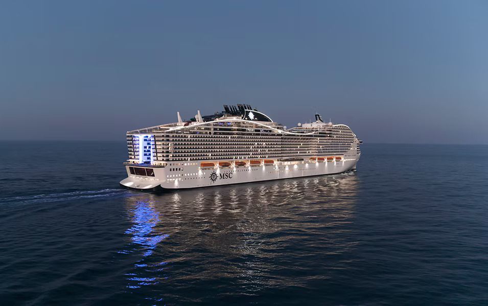 MSC Cruise Lines ship floating in a harbor