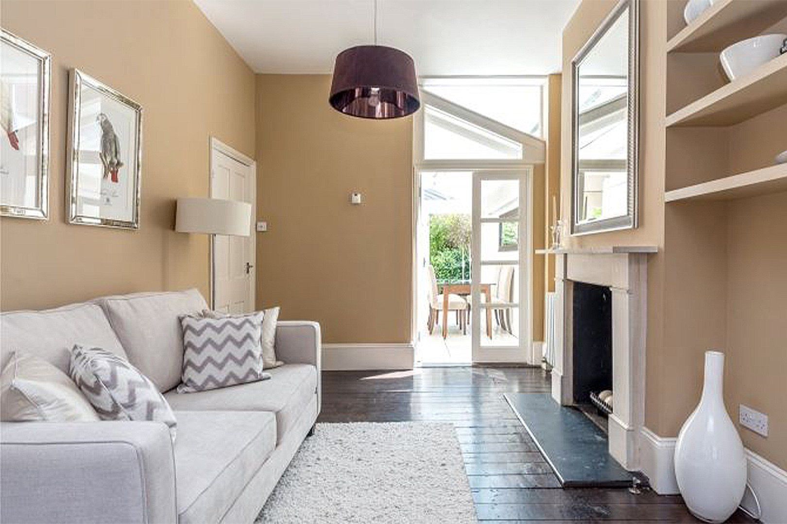 Livingroom and terrace with dining table interior design