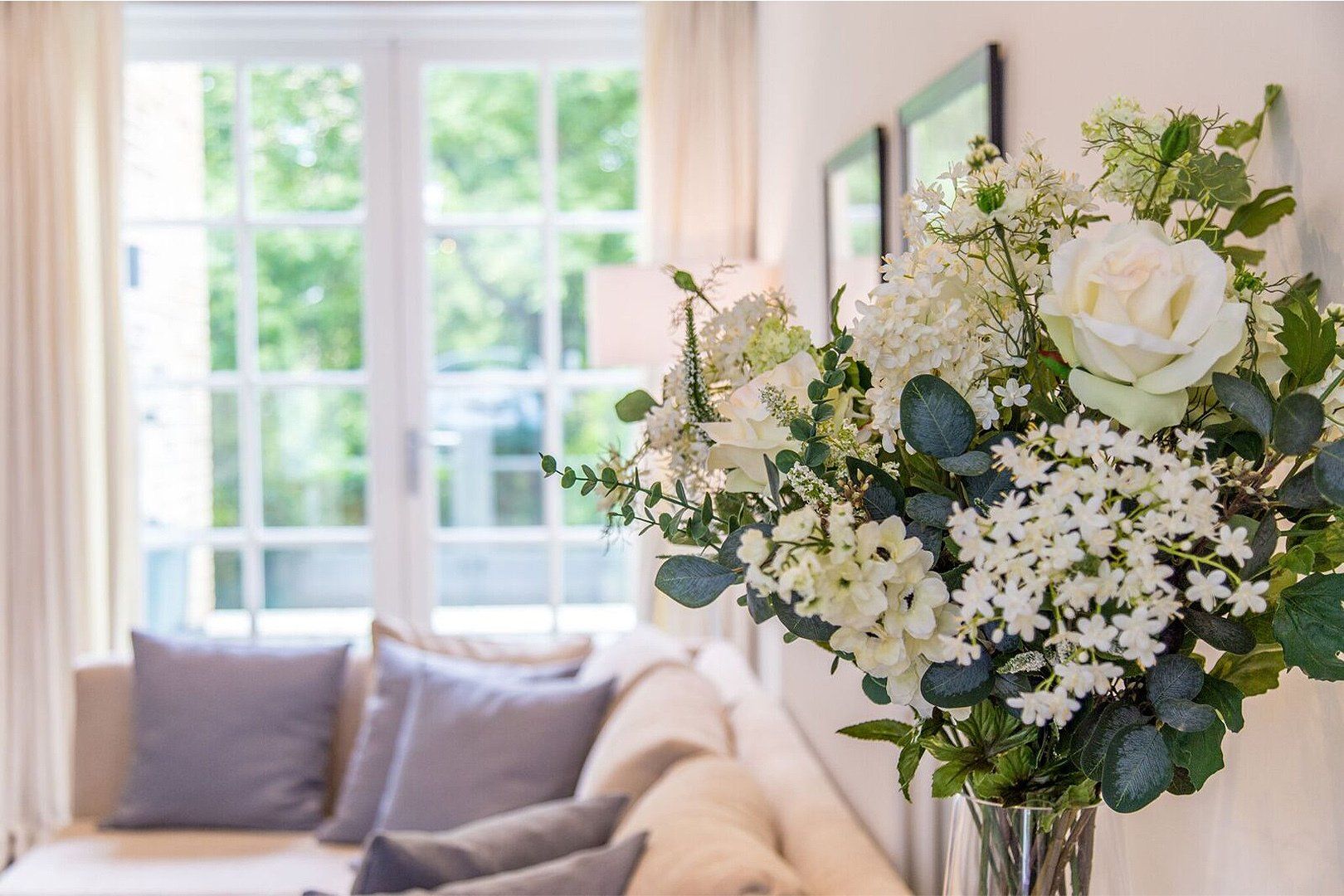 White flowers closeup interior design