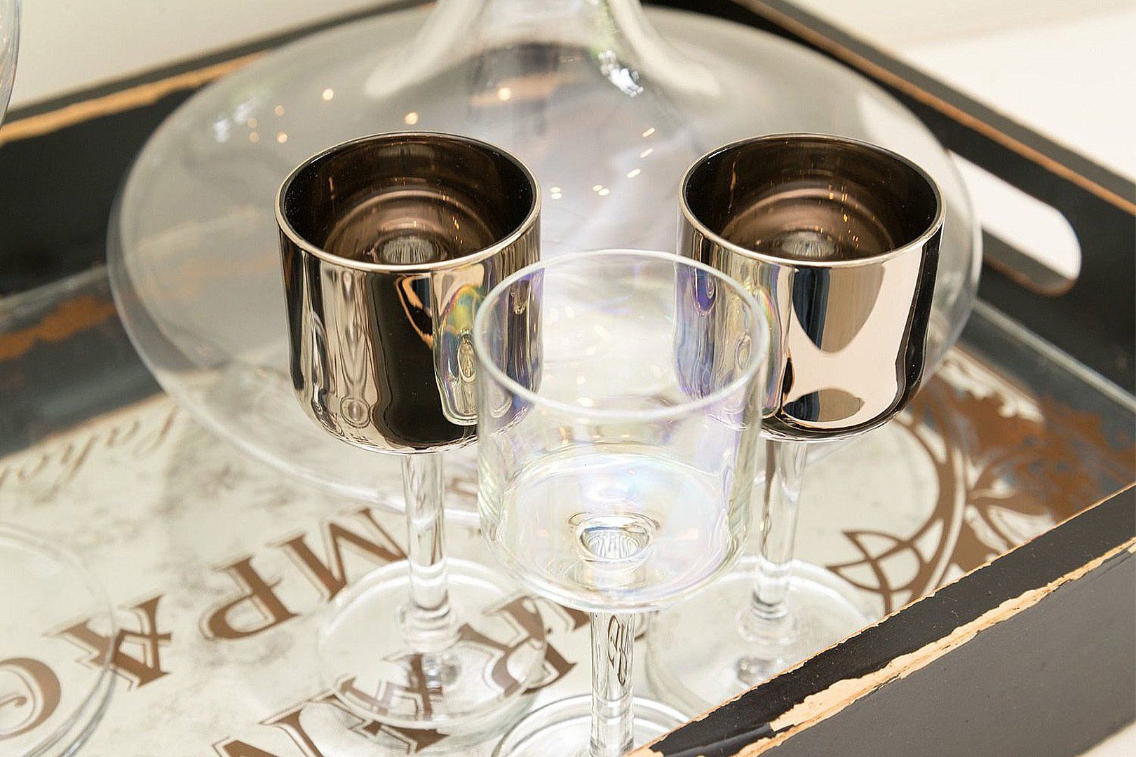 Tray with carafe and glasses interior design