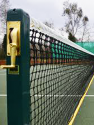 a close up of a tennis net on a tennis court .