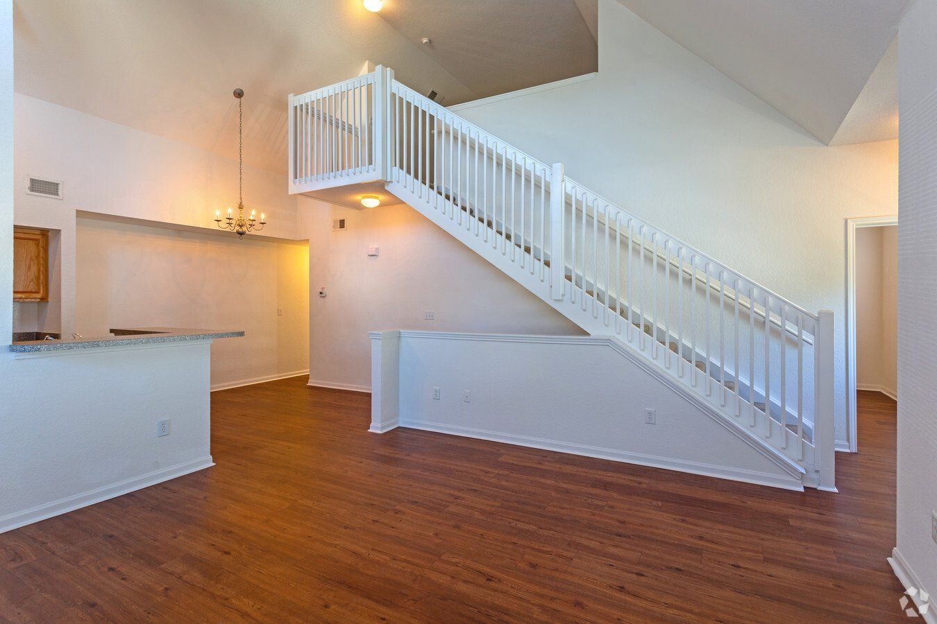 Twin Oaks interior living room and staircase