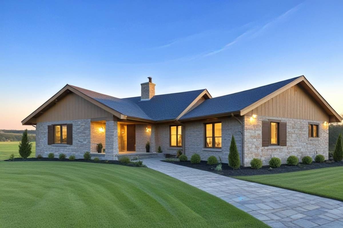 A living room with a couch and stairs leading up to the second floor.