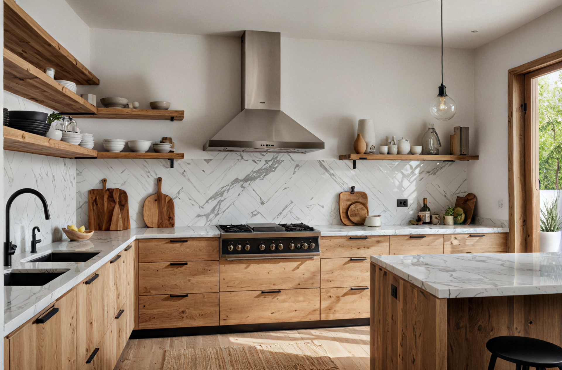 A large kitchen with a large island in the middle.
