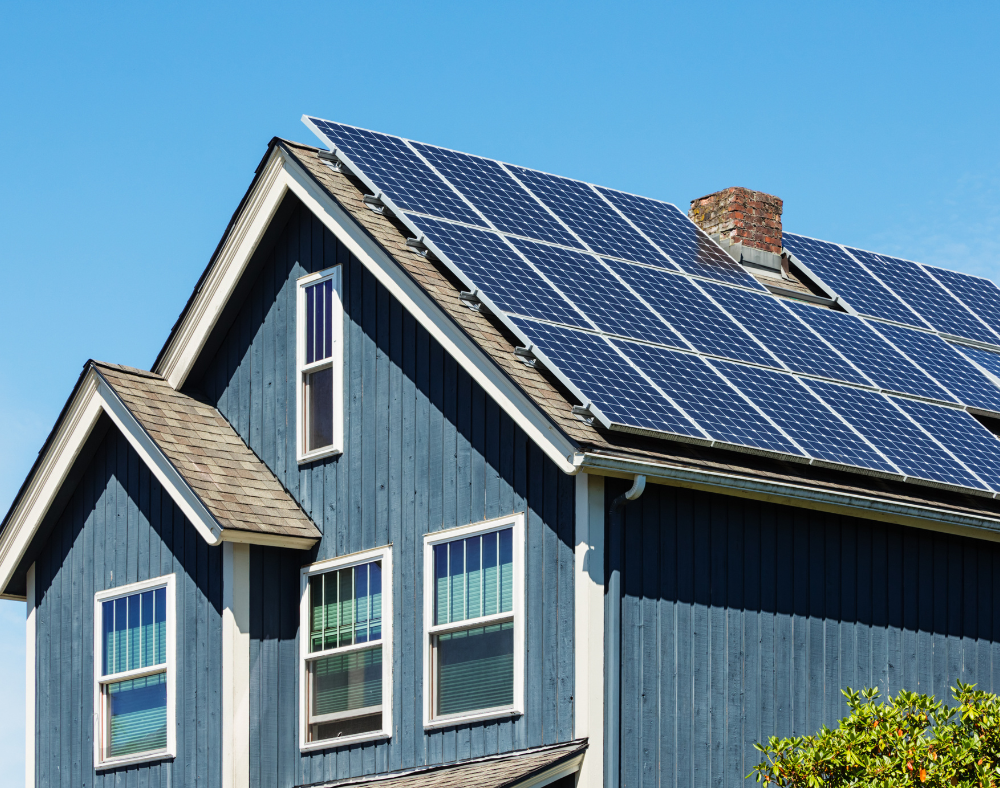 Close-up of a solar roof and solar panels on a modern home