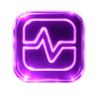 Purple neon app icon of a heartbeat line within a square frame.