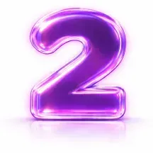 Purple, glowing number 2 on a white background.