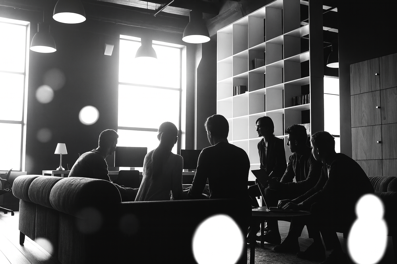 a group of people are sitting at tables in a room .