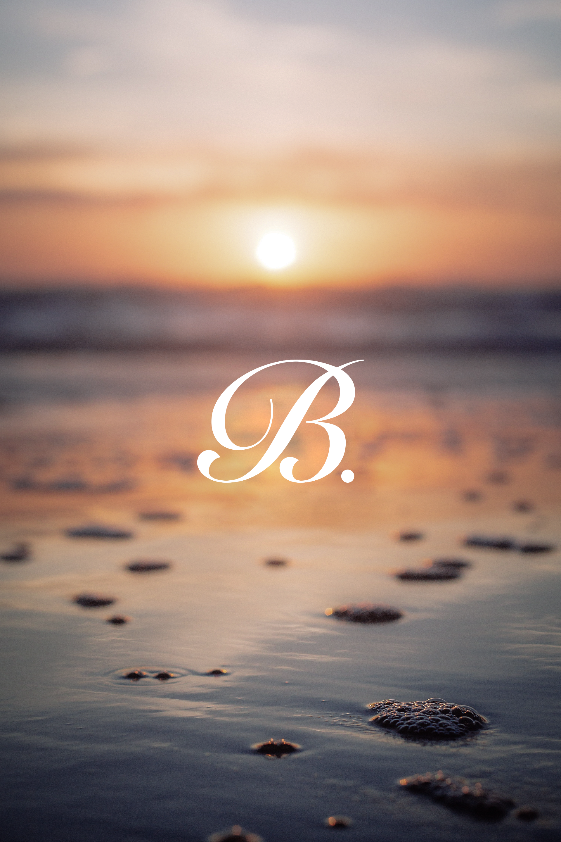 Baymark logo on the beach at sunset.