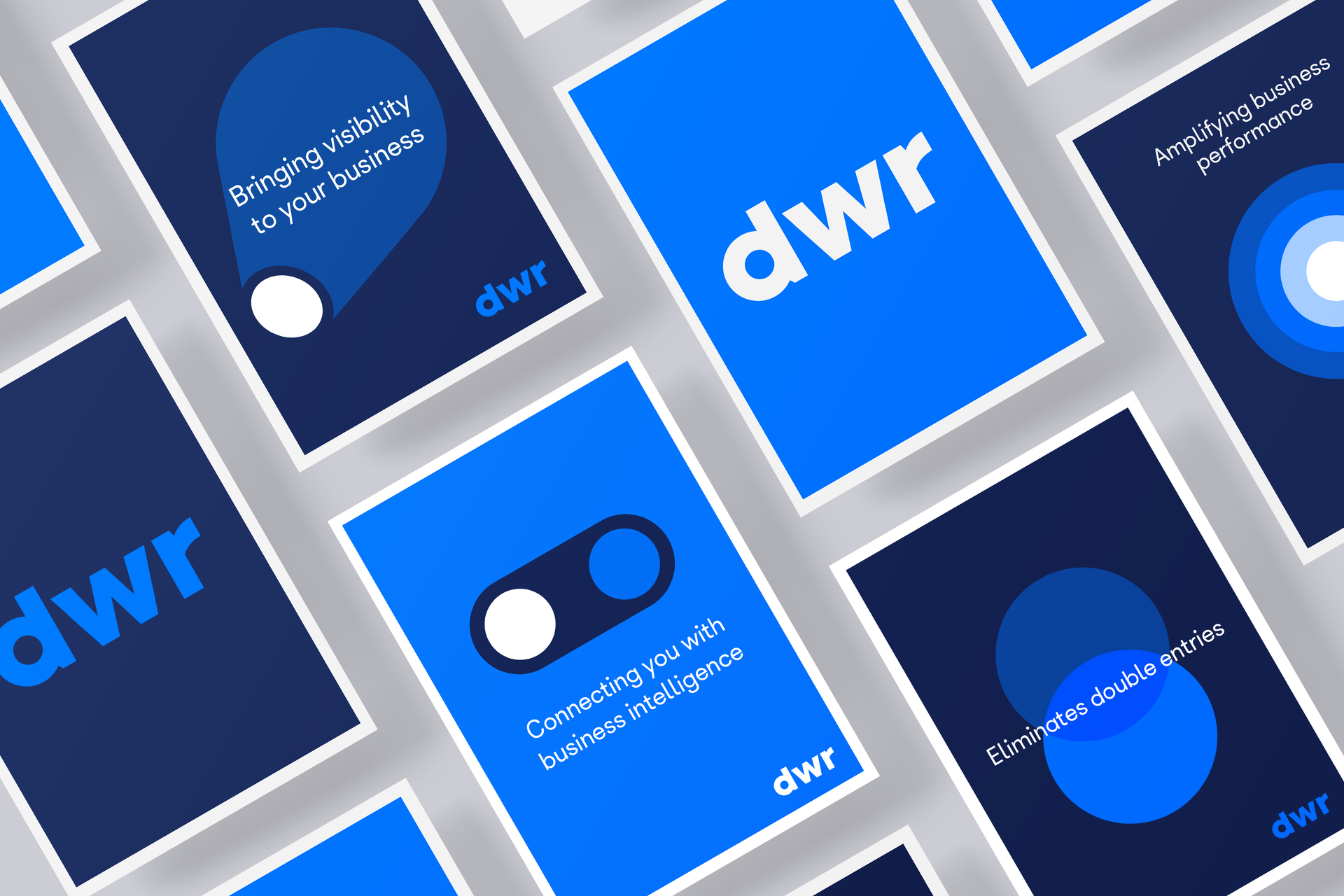 a bunch of blue cards with the word dwr on them