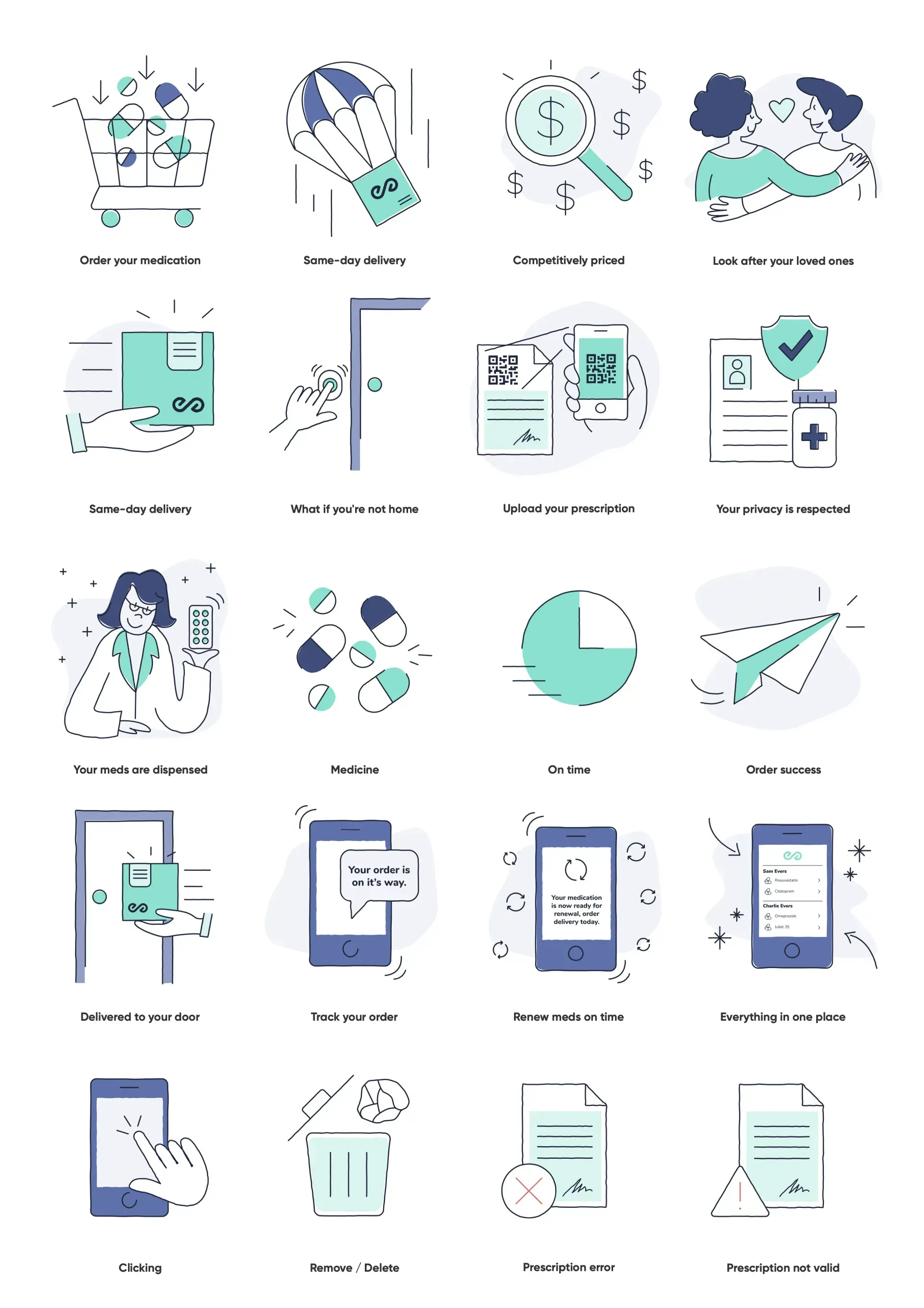 a bunch of icons on a white background