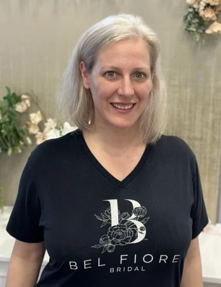 Woman in black v-neck shirt with