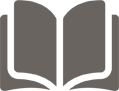 A gray and white icon of an open book on a white background.