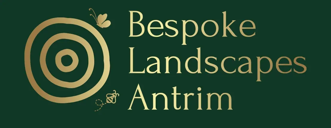 A green and gold logo for bespoke landscapes antrim