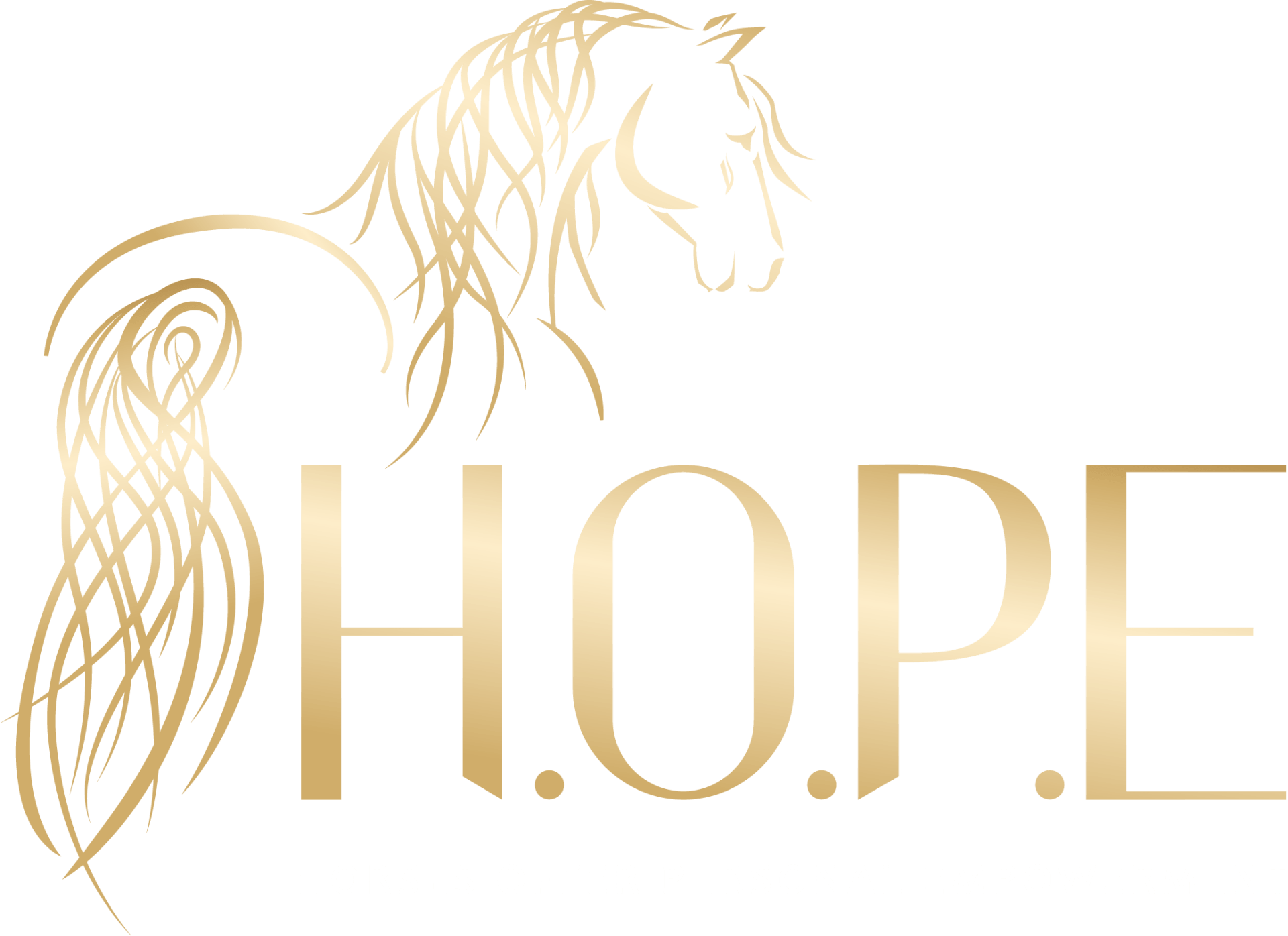 A gold logo with a horse and the word hope.