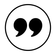 A pair of commas in a circle on a white background.