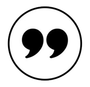 A pair of commas in a circle on a white background.