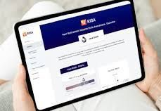 Person holding a tablet displaying the RISA retirement website, a blue and white interface.