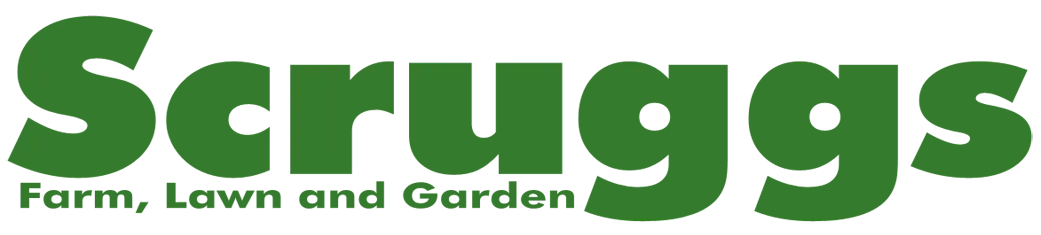 Scruggs Farm, Lawn and Garden logo in green text on a white background.