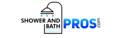 The logo for shower and bath pros shows a shower head with water coming out of it.